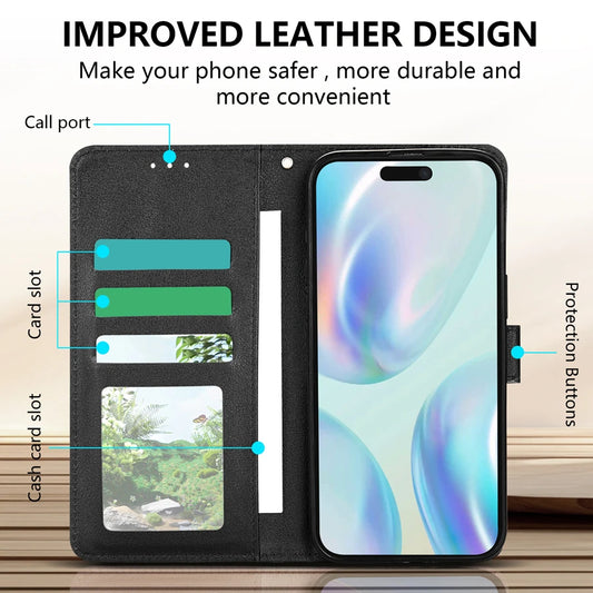 Wallet With Card Slot Photo Frame Stand Magnetic Flip Leather Case For iPhone.