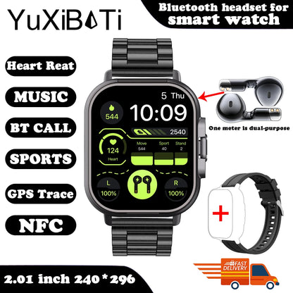 Smart Watch 2 in 1 With Enclosed Earphone. Smartwatch Bluetooth Call Men Watch GPS. Track Heart Rate Monitor. Play Music SmartWatch - BLAKESTORE-NG