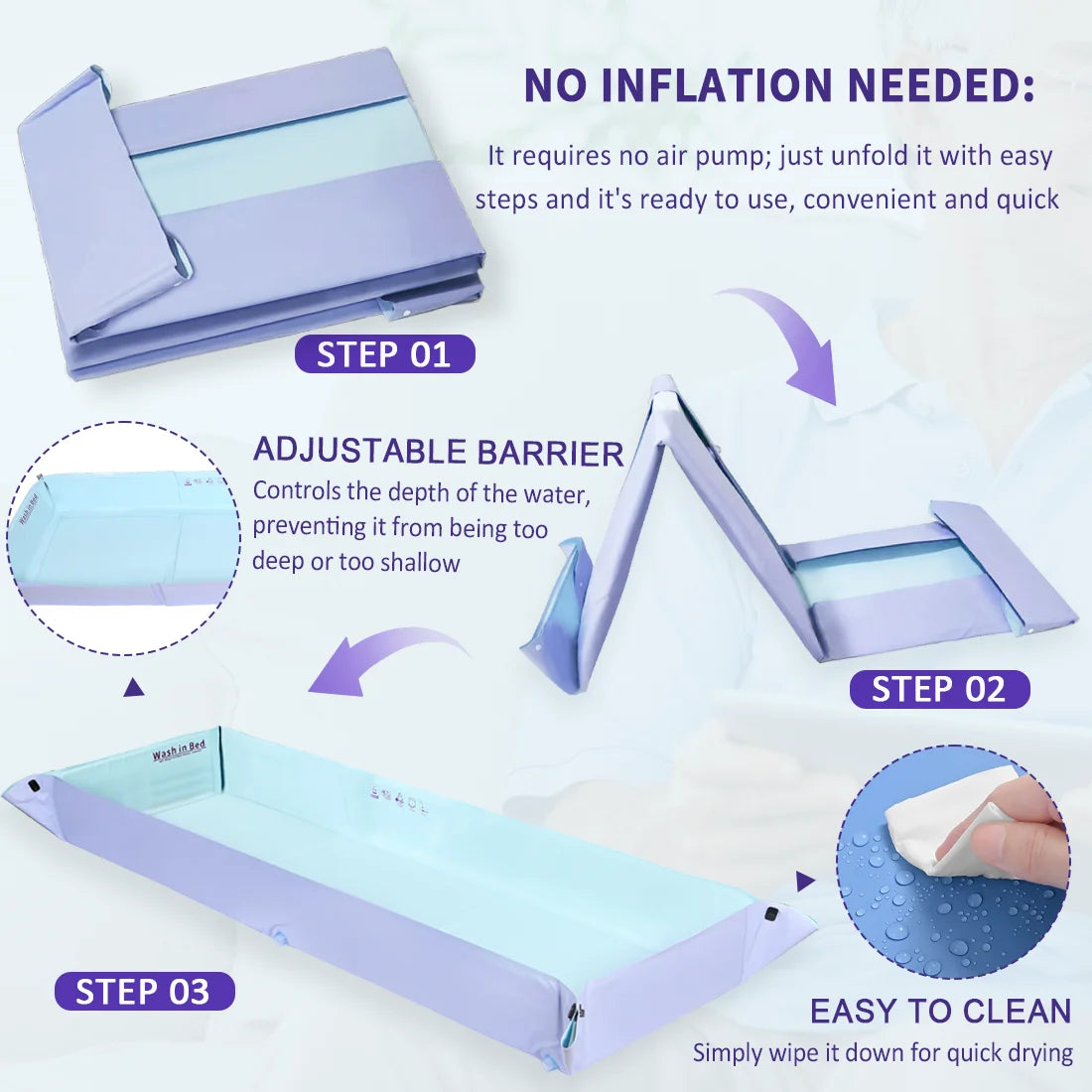 Portable in Bed Bathtub Medical Patient Shower Mattress.