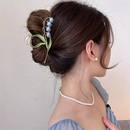 1PCS Bell Orchid Flowers Super Fairy Temperament Hair Accessories, Large Premium Feeling Scratch Clip, Autumn Hundred Shark Clip