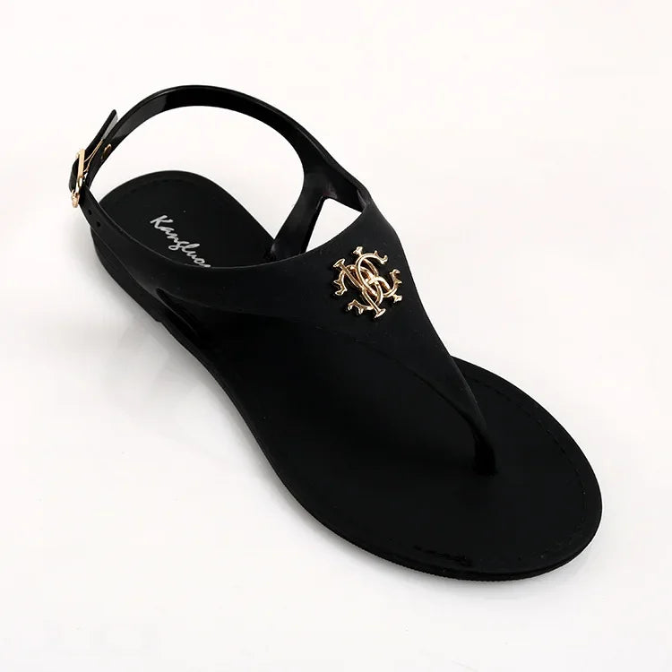 Women Summer Sandals Open Toe Jelly Flip Flops Non-slip Buckle Flat Sandals.