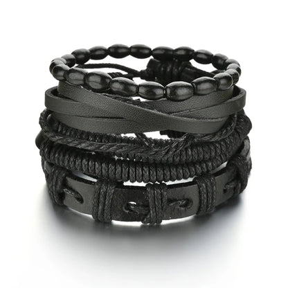 Multilayer Black Leather Jewelry Charm. Bracelets & Bangles for Men. - BLAKESTORE-NG