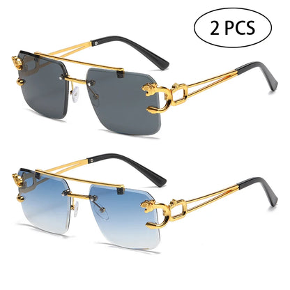 Rimless Square Double Bridge Sun Glasses Vintage Unisex.