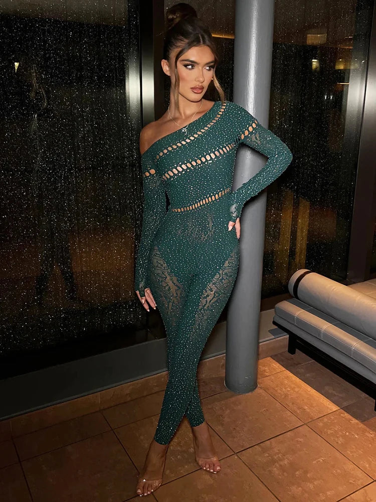 Off Shoulder Long Sleeve Jumpsuits.