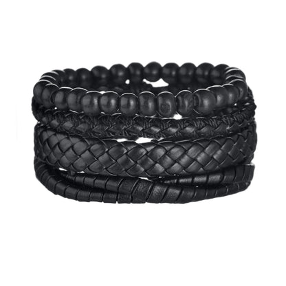 Multilayer Black Leather Jewelry Charm. Bracelets & Bangles for Men. - BLAKESTORE-NG