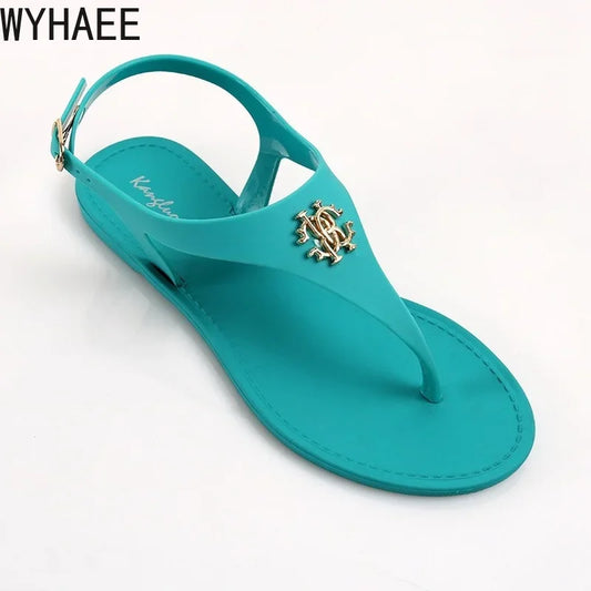 Women Summer Sandals Open Toe Jelly Flip Flops Non-slip Buckle Flat Sandals.