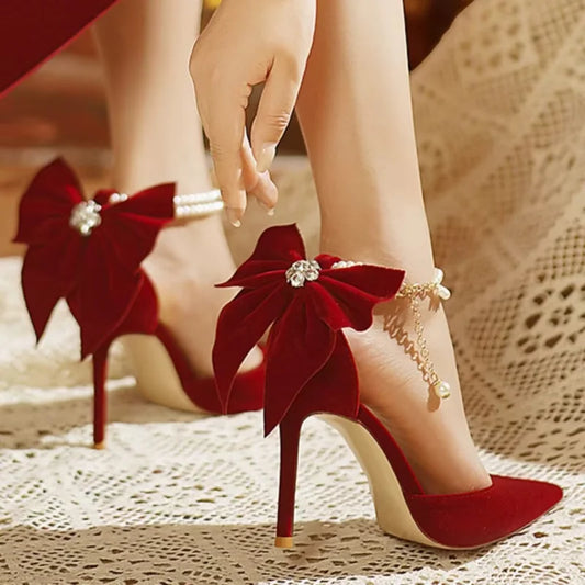 luxury pearl butterfly high heel pumps women