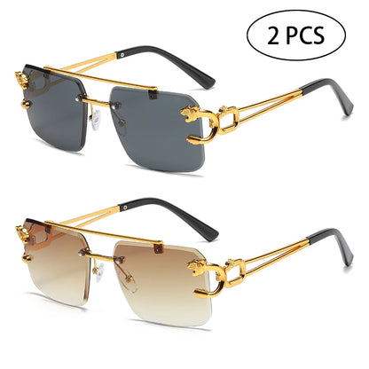 Rimless Square Double Bridge Sun Glasses Vintage Unisex.