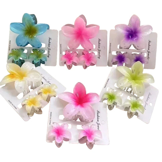 3Pc Sweet Colorful Plumeria Flower Shark CHair Clip