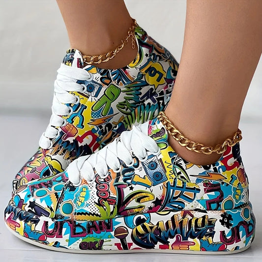 Women's Graffiti Print Sneakers.