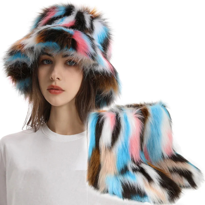 Women's Fur Snow Boots with Hat.