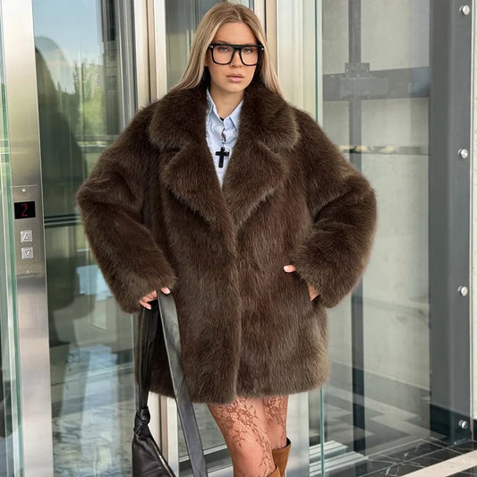 Women’s Luxury Faux Fur Coat – Winter Thick Warm Long Overcoat