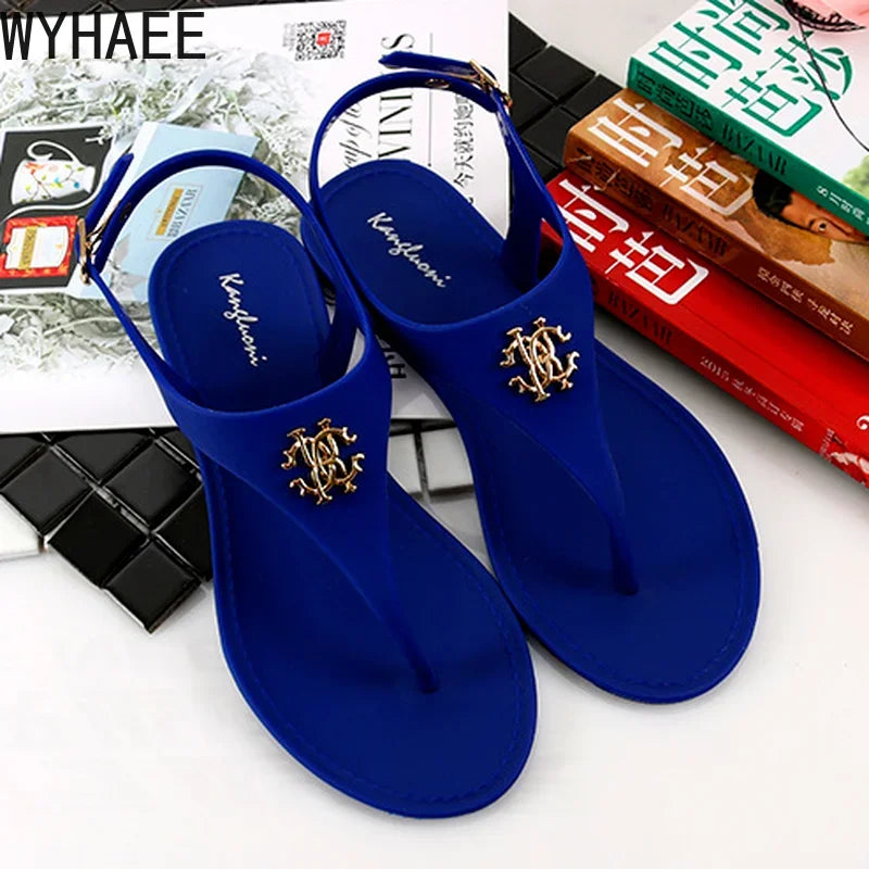 Women Summer Sandals Open Toe Jelly Flip Flops Non-slip Buckle Flat Sandals.