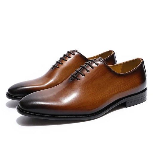 Genuine Cow Leather Mens Wholecut Oxford Shoes.