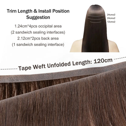 Invisible Long Tape PU Weft Human Hair.
