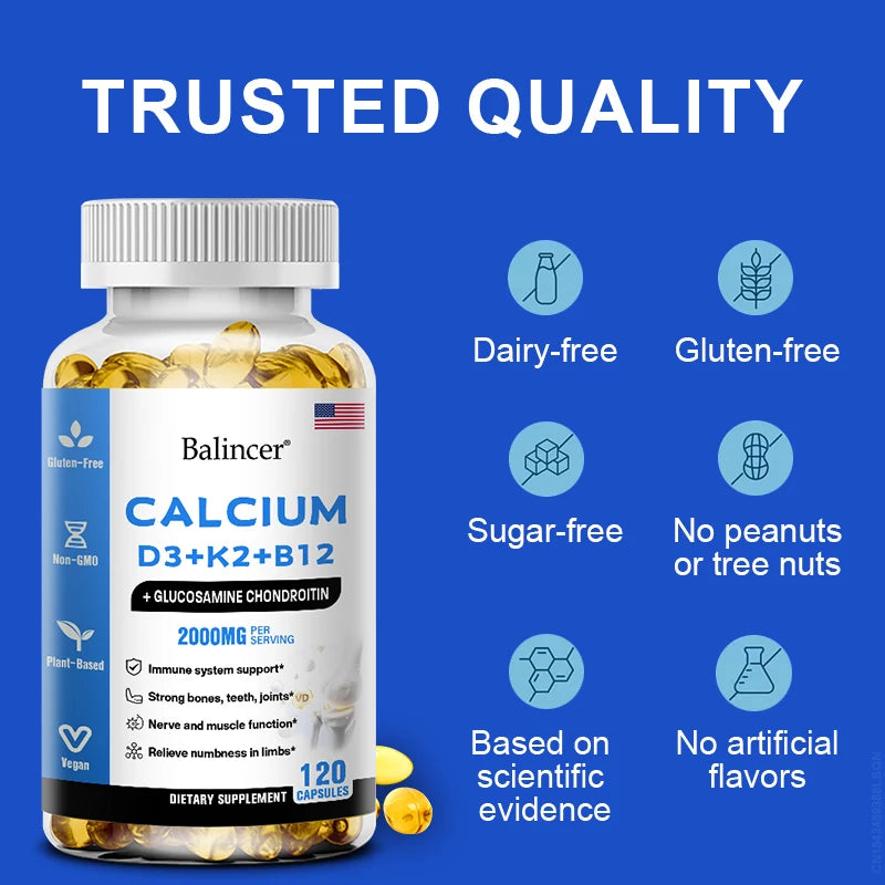 Calcium + Vitamins D3, K2 & B12 - Bone, Teeth & Muscle Health