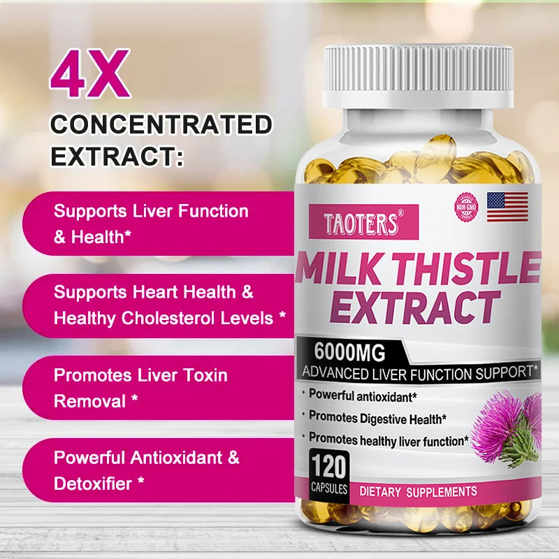 Milk Thistle 6000 mg Capsules for detoxification.