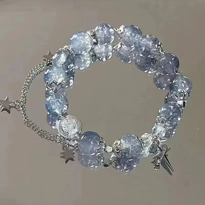 Fantasy Blue Crystal Beads Elastic Rope Bracelet. - BLAKESTORE-NG