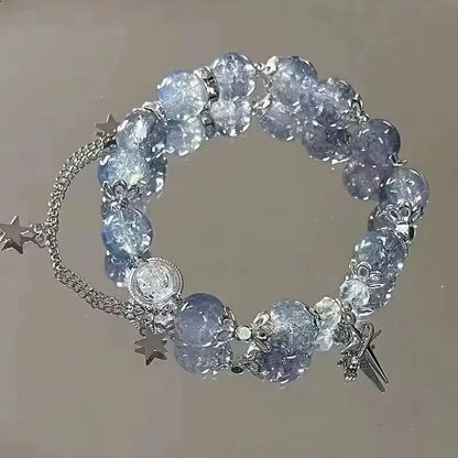 Fantasy Blue Crystal Beads Elastic Rope Bracelet. - BLAKESTORE-NG