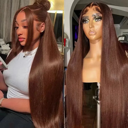 Swiss Lace 36” Chocolate Brown HD Bone Straight Wig