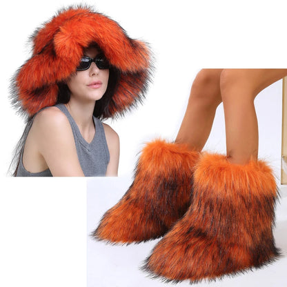 Women's Fur Snow Boots with Hat.