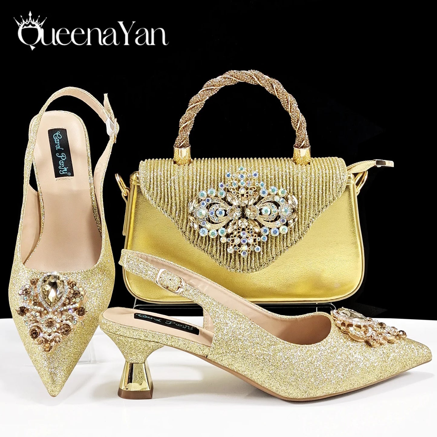 Women High Heels Sandal With Bag Set. Hot Selling INS Pointed-Toe Luxury Style.For Wedding Party