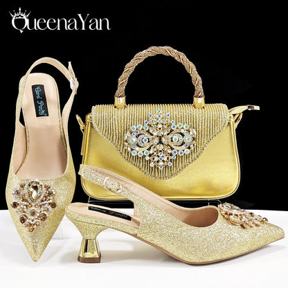 Women High Heels Sandal With Bag Set. Hot Selling INS Pointed-Toe Luxury Style.For Wedding Party