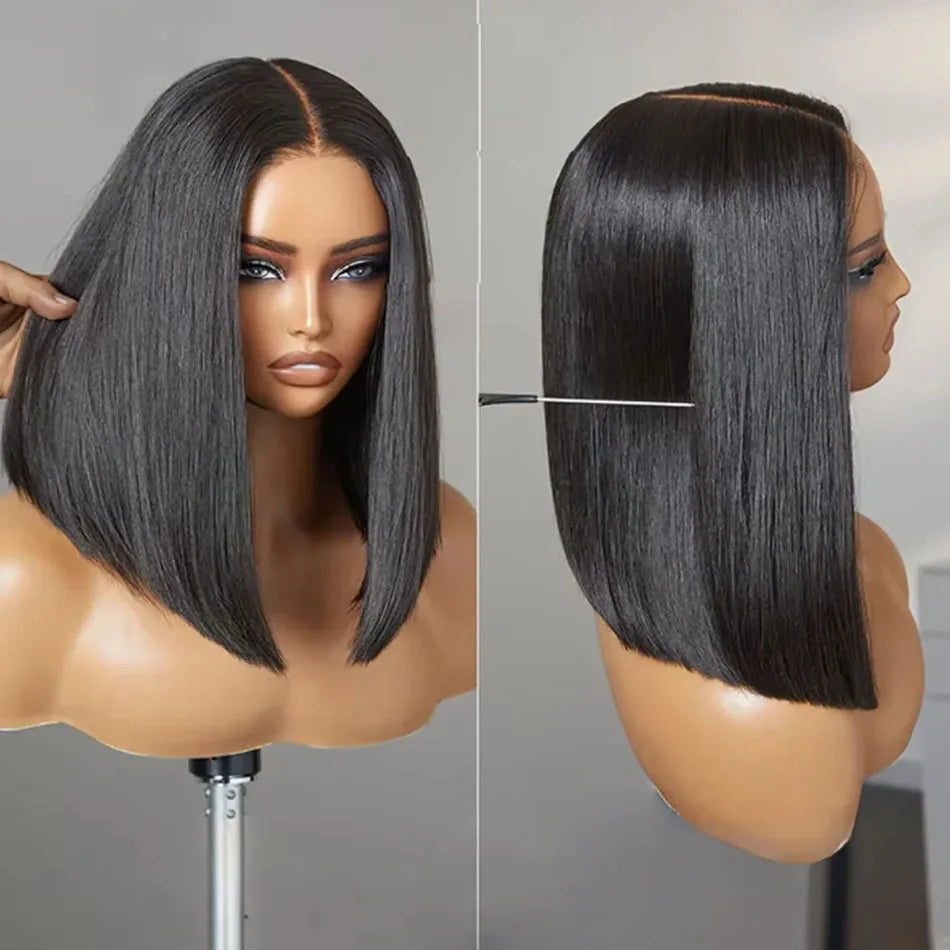 12A Ready To Go Bone Straight Bob Wig Lace Frontal 100% Human Hair. - BLAKESTORE-NG