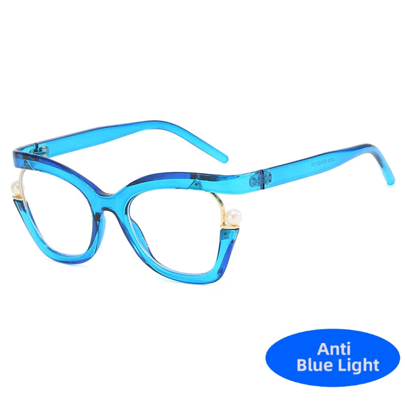 Unisex  Vintage Designer Pearl Cat Eye Optical Glasses