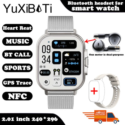 Smart Watch 2 in 1 With Enclosed Earphone. Smartwatch Bluetooth Call Men Watch GPS. Track Heart Rate Monitor. Play Music SmartWatch - BLAKESTORE-NG