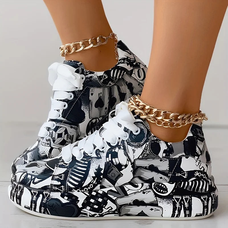 Women's Graffiti Print Sneakers.