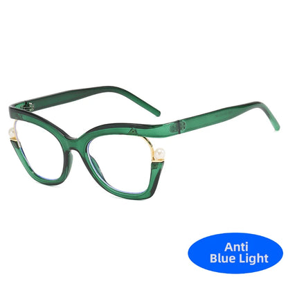 Unisex  Vintage Designer Pearl Cat Eye Optical Glasses