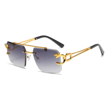 Rimless Square Double Bridge Sun Glasses Vintage Unisex.