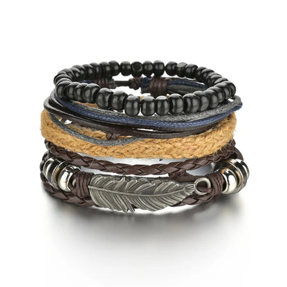 Multilayer Black Leather Jewelry Charm. Bracelets & Bangles for Men. - BLAKESTORE-NG