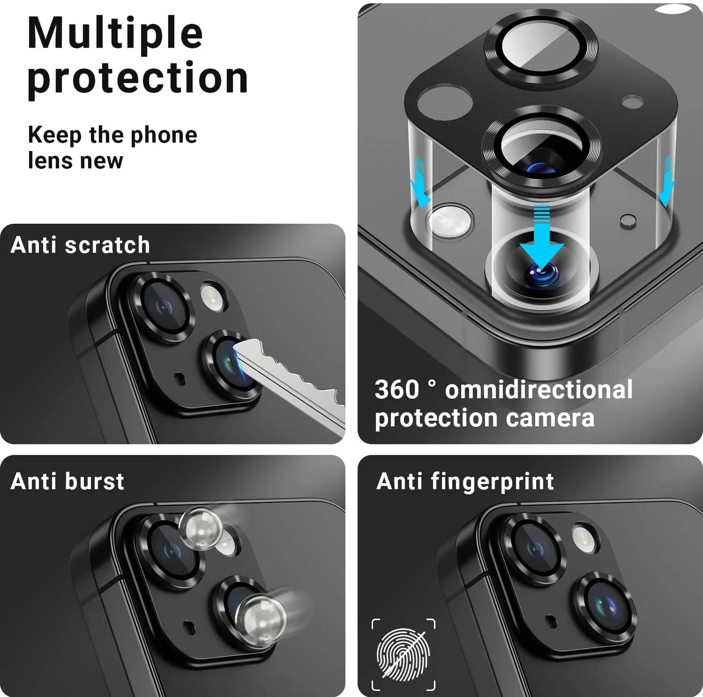 Metal Tempered Glass Camera Lens Protector Film Cover For iPhone.