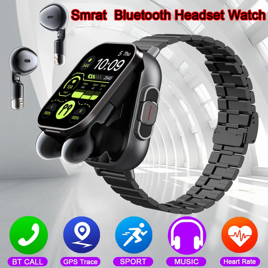 Smart Watch 2 in 1 With Enclosed Earphone. Smartwatch Bluetooth Call Men Watch GPS. Track Heart Rate Monitor. Play Music SmartWatch - BLAKESTORE-NG