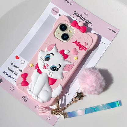 Kawaii Cartoon Marie Cat Case Soft Silicone Cover for iPhone.
