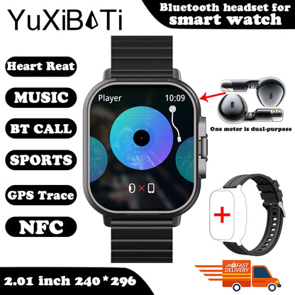 Smart Watch 2 in 1 With Enclosed Earphone. Smartwatch Bluetooth Call Men Watch GPS. Track Heart Rate Monitor. Play Music SmartWatch - BLAKESTORE-NG