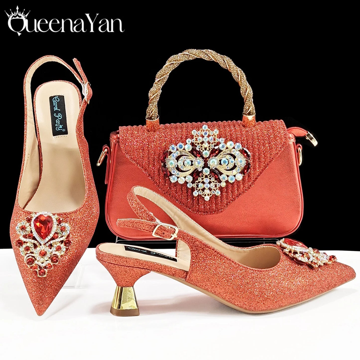 Women High Heels Sandal With Bag Set. Hot Selling INS Pointed-Toe Luxury Style.For Wedding Party