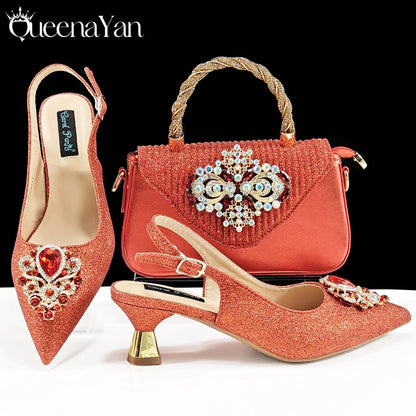 Women High Heels Sandal With Bag Set. Hot Selling INS Pointed-Toe Luxury Style.For Wedding Party