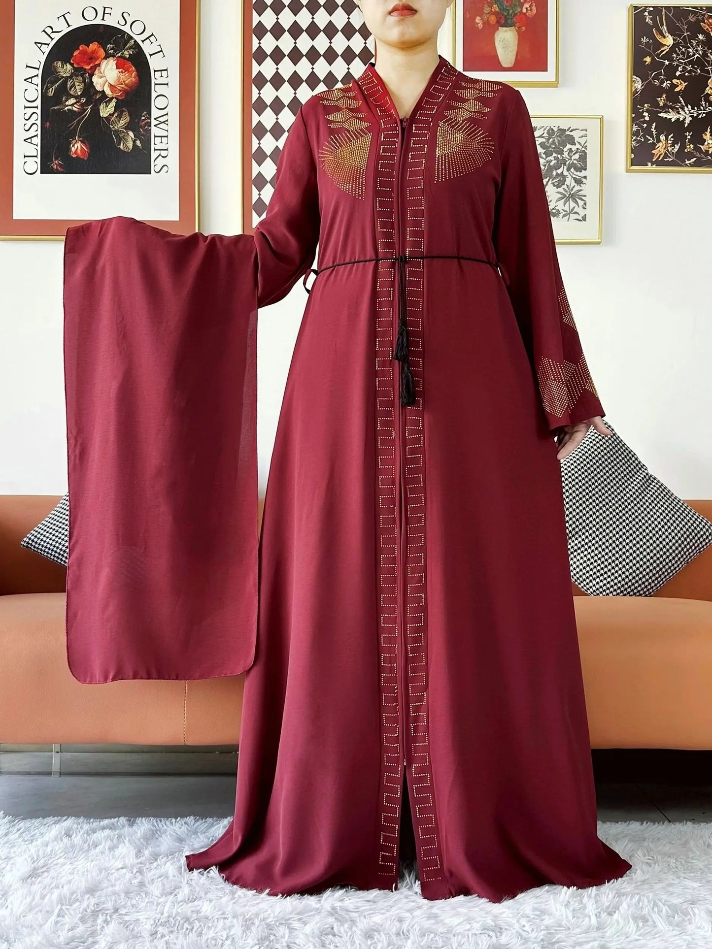Luxury Design Open Abaya Muslim Women Dress.