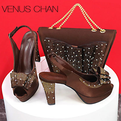 Thin Heels Ladies Shoes and Bag Matching Bag Set For Women Wedding Party.