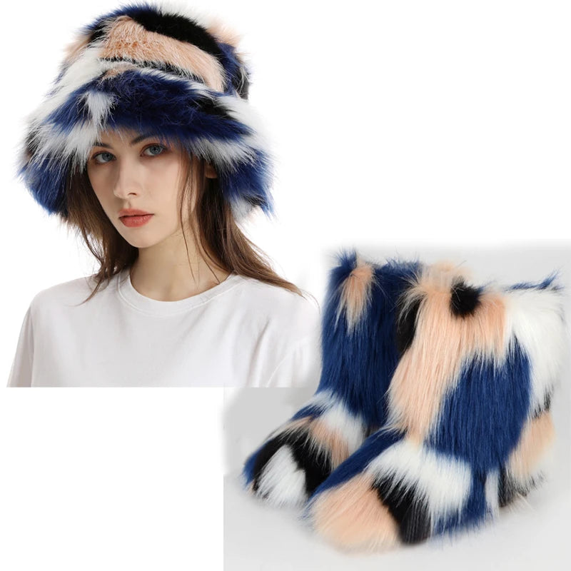 Women's Fur Snow Boots with Hat.