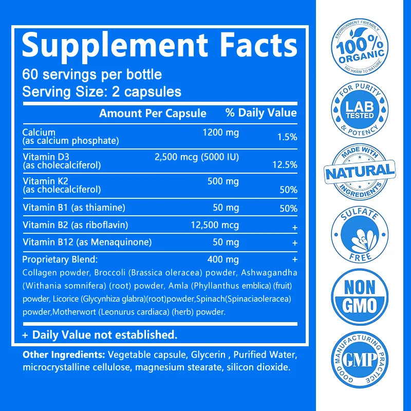 Calcium + Vitamins D3, K2 & B12 - Bone, Teeth & Muscle Health