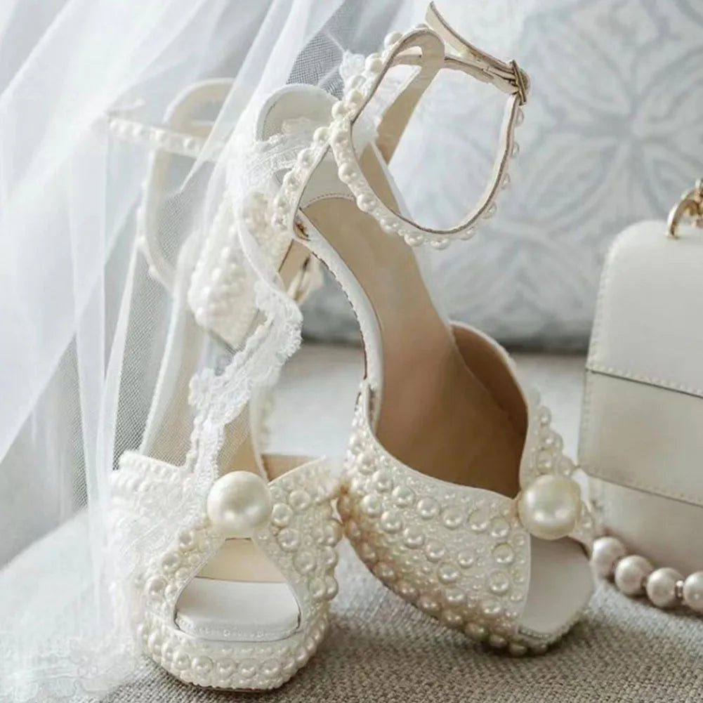 Beaded Thick Heel Platform Sandals For Women.