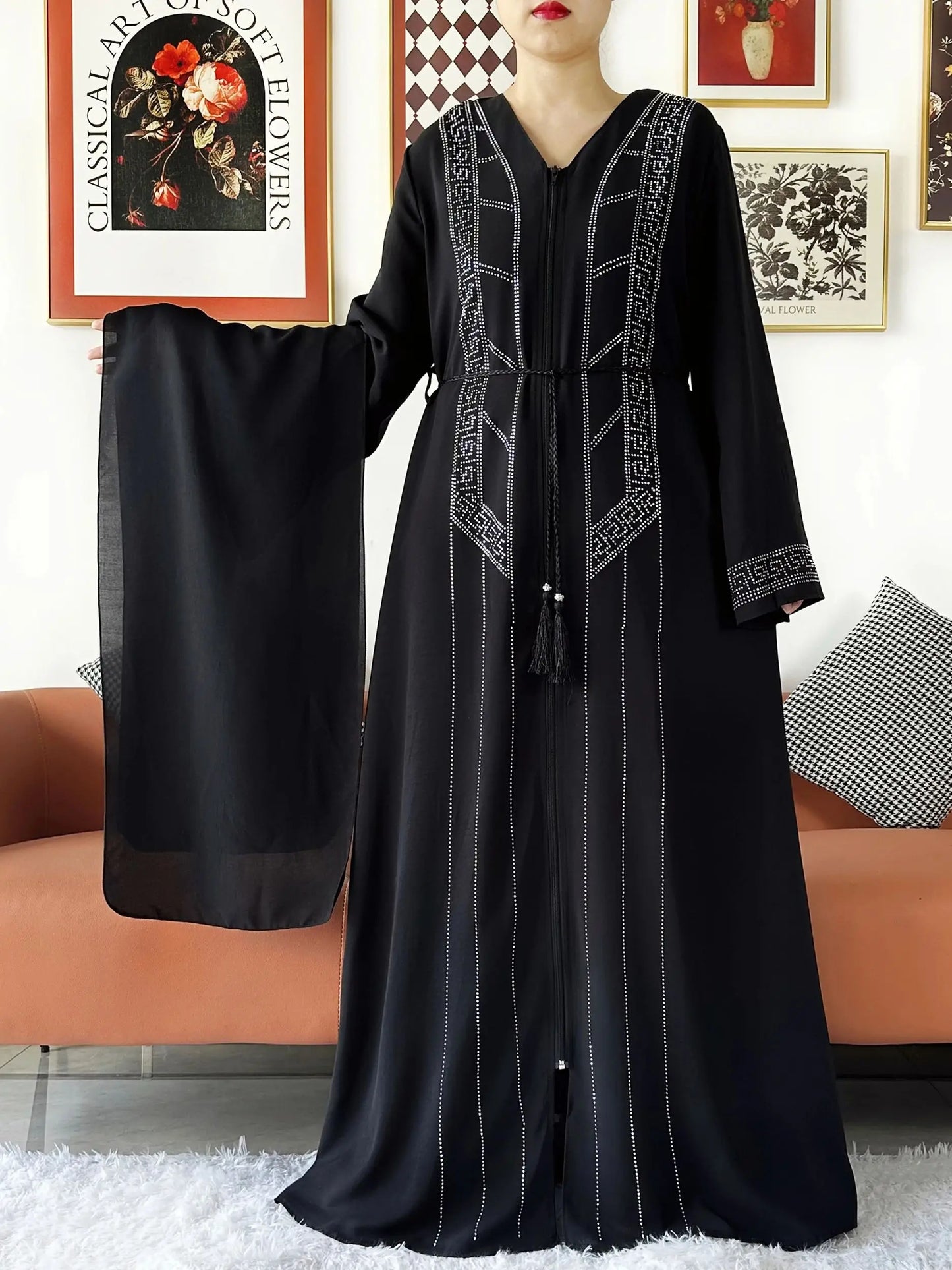 Luxury Design Open Abaya Muslim Women Dress.