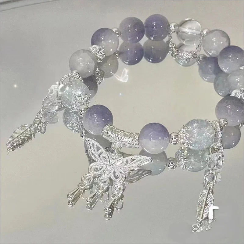 Fantasy Blue Crystal Beads Elastic Rope Bracelet. - BLAKESTORE-NG