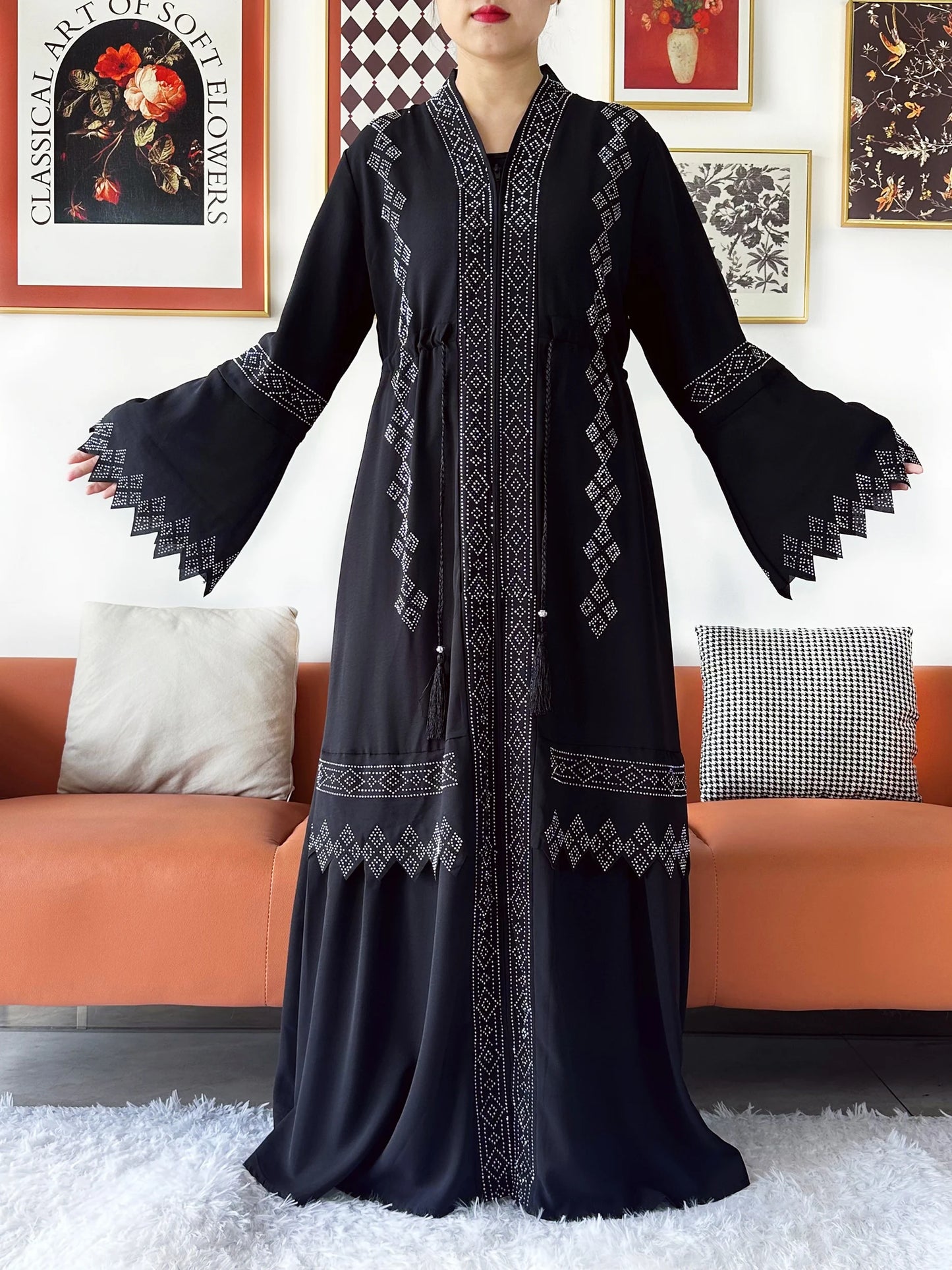 Luxury Design Open Abaya Muslim Women Dress.