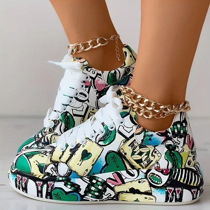 Women's Graffiti Print Sneakers.
