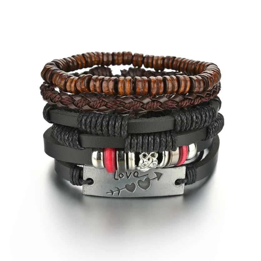 Multilayer Black Leather Jewelry Charm. Bracelets & Bangles for Men. - BLAKESTORE-NG